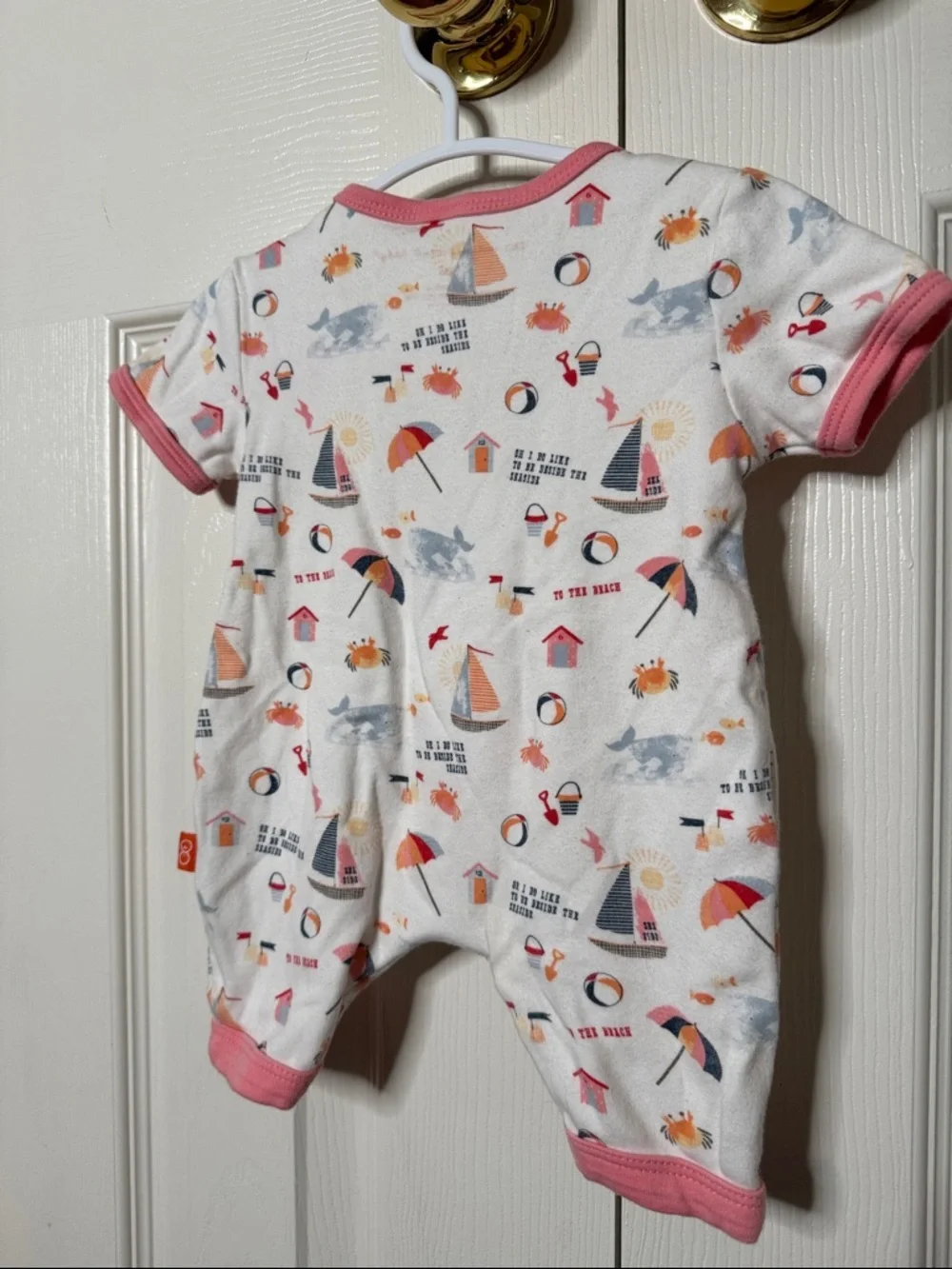 Magnificent Baby Pink-Trim Beach Print One-Piece for Baby